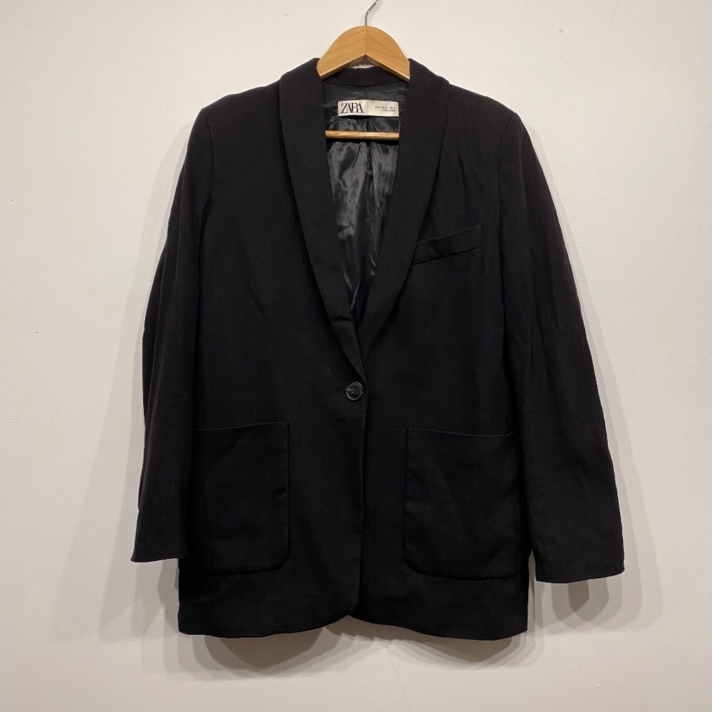 Zara Oversized Black One Button Menswear Inspired Minimalist Blazer size Xs